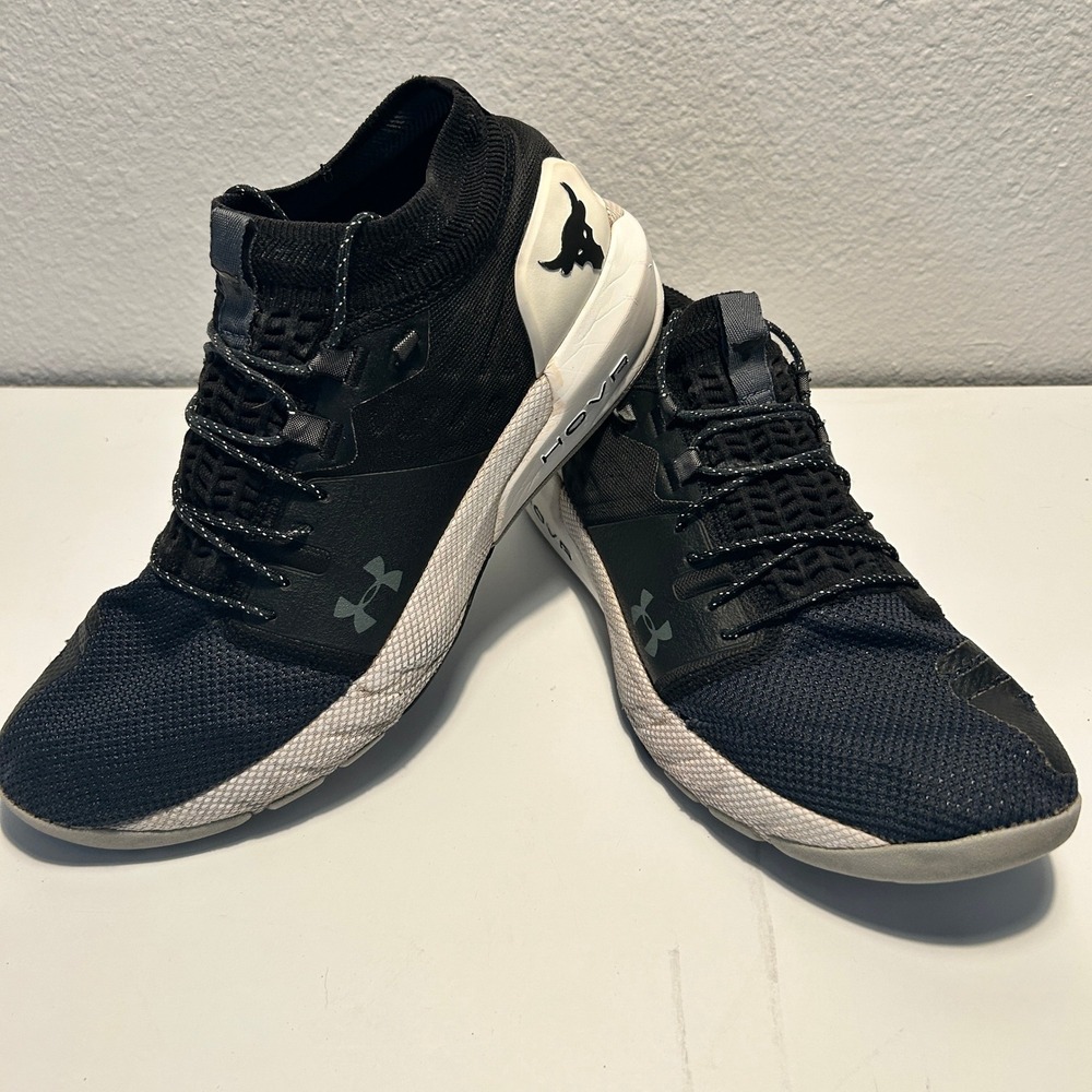 Under Armour Project Rock 2 Mens 11.5 Black White Training Shoes 3022024-001